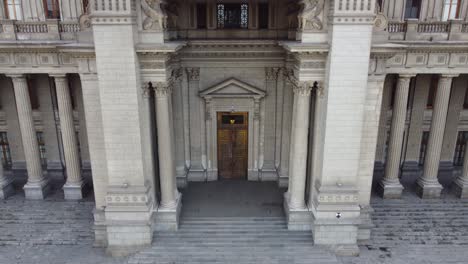 peru's palace of justice or in "palacio de justicia" drone 4k footage, slowly flying upwards ending with the peruvian red and white flag