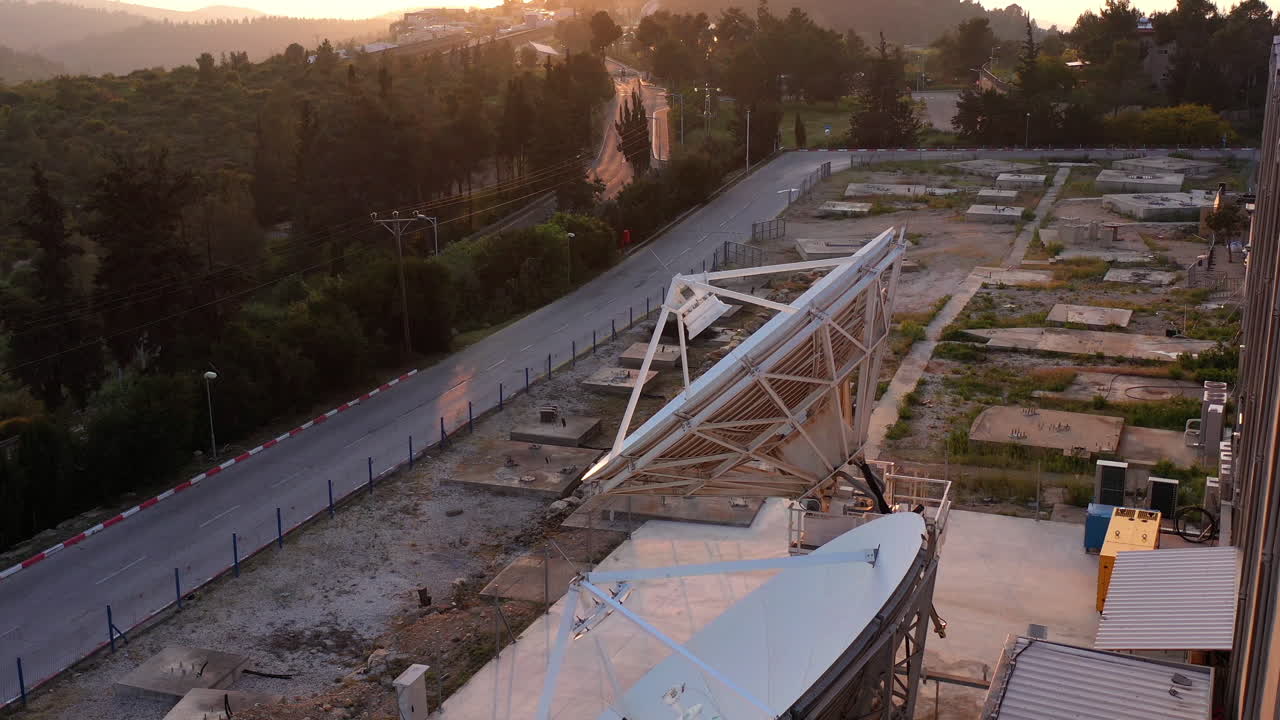 Satellite Dishes at sunset- Aerial view