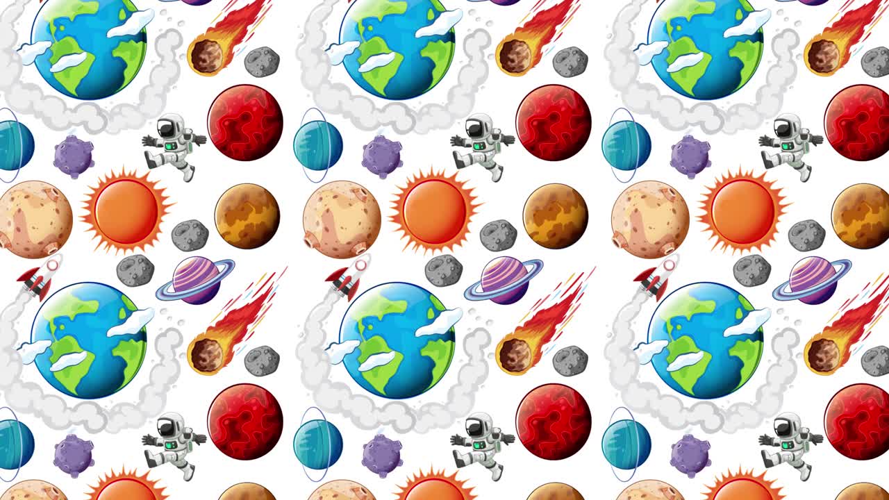 Colorful cosmic elements in a seamless pattern