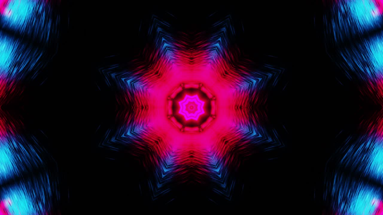 fondo de neón rojo cian con flechas de gradiente brillantes, que muestran la dirección hacia adelante. ciclo de kaleidoscopio vj.