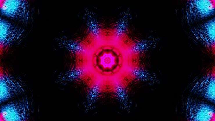Red cyan neon background with glowing gradient arrows, showing forward direction. Kaleidoscope VJ loop.