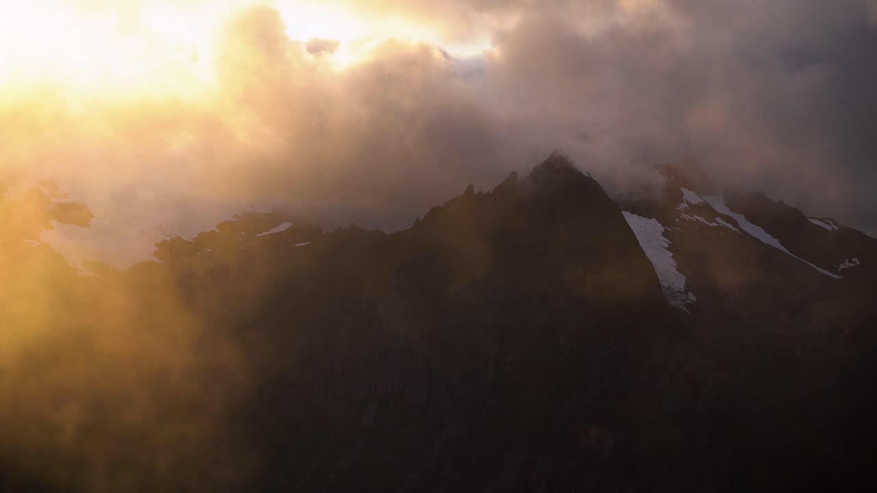Mist in the mountains during sunset