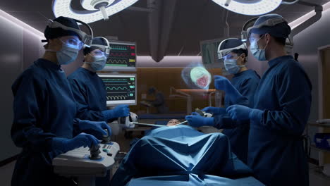 surgeons performing high-tech operation with augmented reality