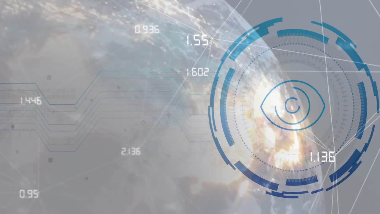 Digital interface animation with data processing over Earth from space