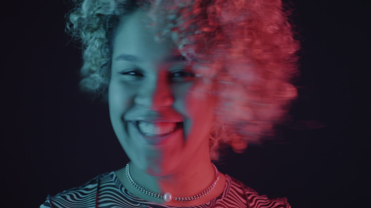 Happy Woman with Neon Lights