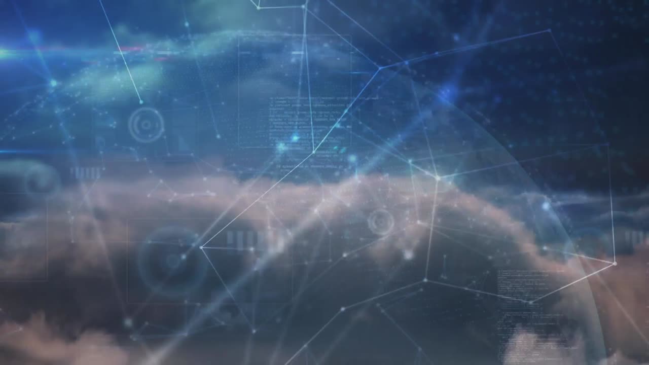 Animation of network of connections and globe over dark background