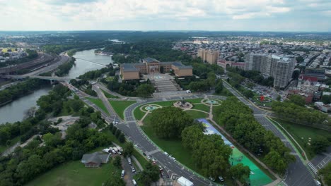 Philadelphia-Museum-of-Art-long-drone-shot-sun-and-clouds-afternoon