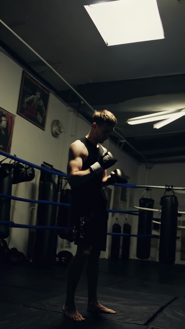 Hombre practicando boxeo en un gimnasio