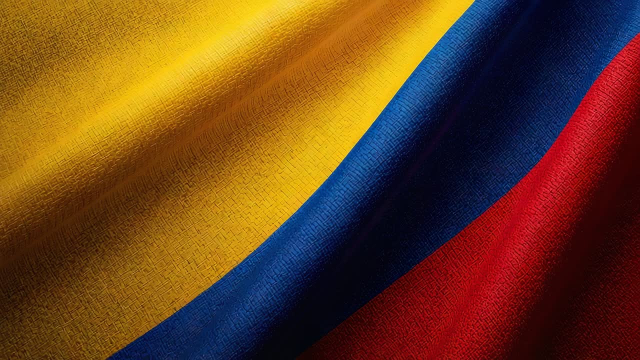 Tessuto della bandiera tricolore che si muove in primo piano, increspandosi per un leggero cambiamento di luce, mostrando la trama e le pieghe.