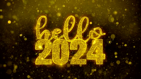 hola 2024 texto de deseo en el brillo dorado partículas de brillo animación