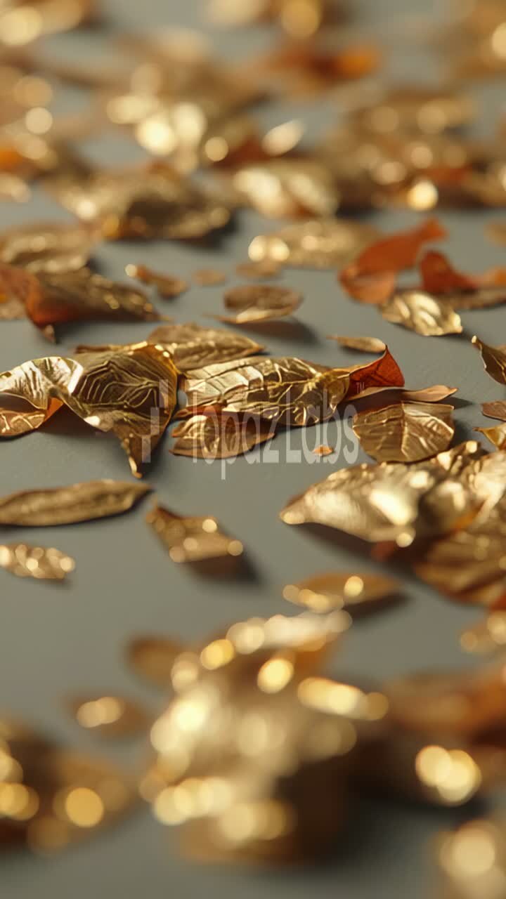 Vertical video: Lens racking focus, revealing gold leaf cluster for texture and shine, TopoZLabs