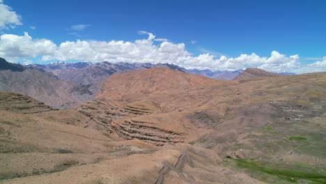 aerial landscape of vast mountain peaks in spiti valley india on a sunny summer day
