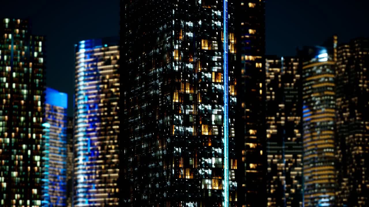 rascacielos en el barrio de negocios por la noche