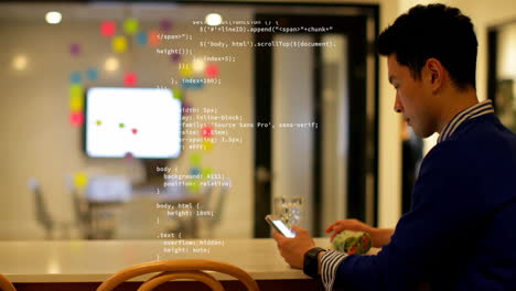 Animation-Der-Datenverarbeitung-über-Asiatischen-Geschäftsmann-Mit-Smartphone