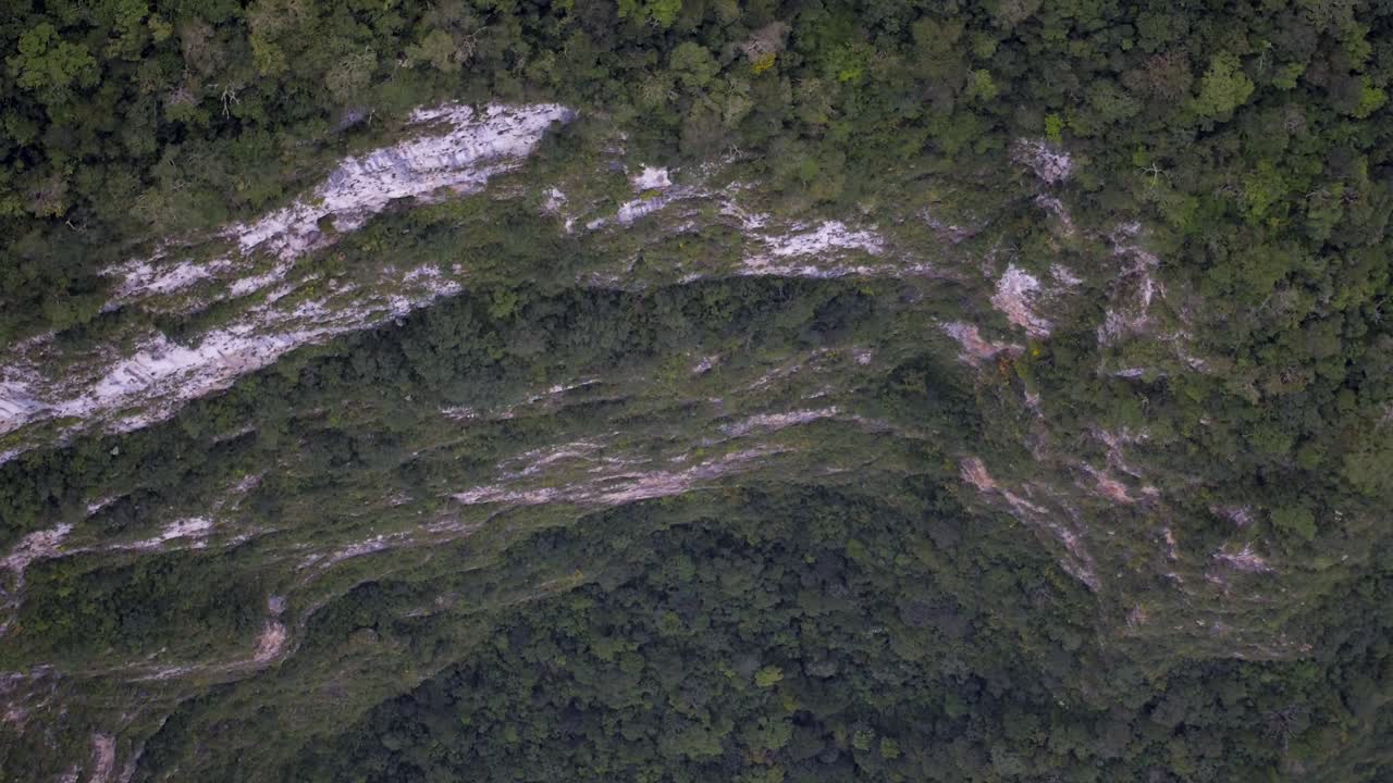 toma cenital aérea de un enorme acantilado en el cañón del sumidero, chiapas, méxico