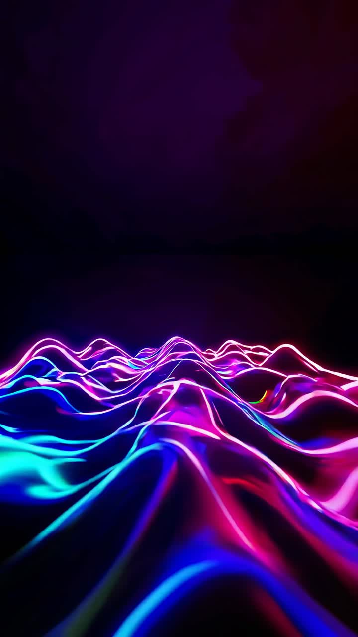 Abstract Glowing Neon Waves Moving on Dark Background