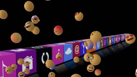 los emojis de la cara se mueven contra los iconos digitales se mueven