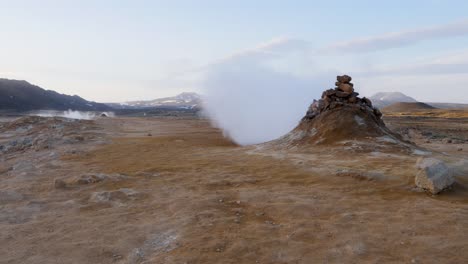 Steaming-geothermal-cone-in-Namaskard,-Myvatn-area-in-North-Iceland