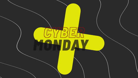 cyber monday with yellow cross and waves on black gradient