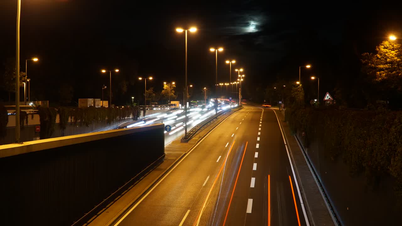 Night Highway Traffic with Light Trails