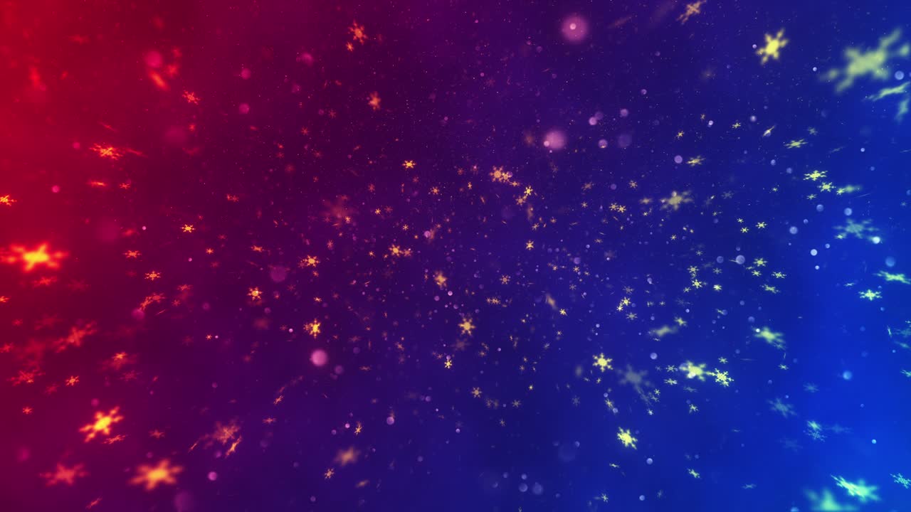 황금색 눈 입자 빛나는 별 먼지 보케 글리터 상 먼지 추상적인 배경 미래주의적 빛나는 공간에서 빨간색과 파란색 그라디언트 배경