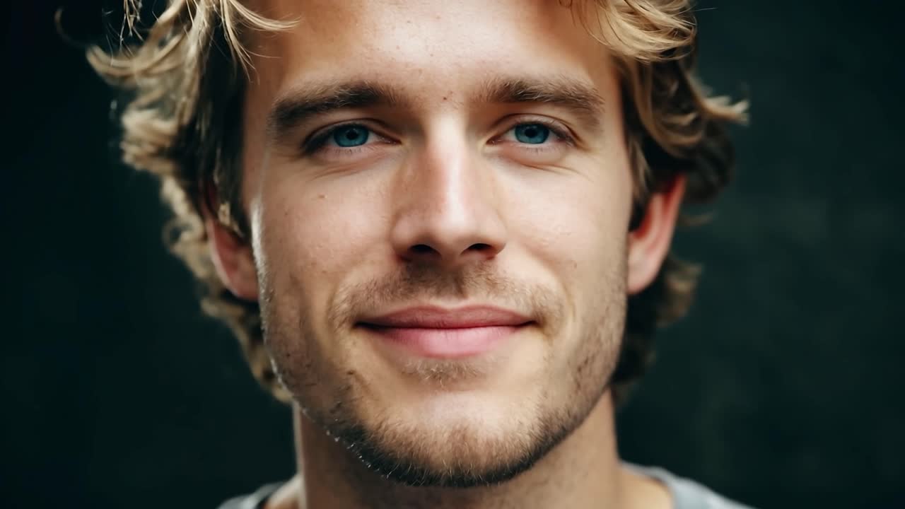 hombre sonriente con los ojos cerrados