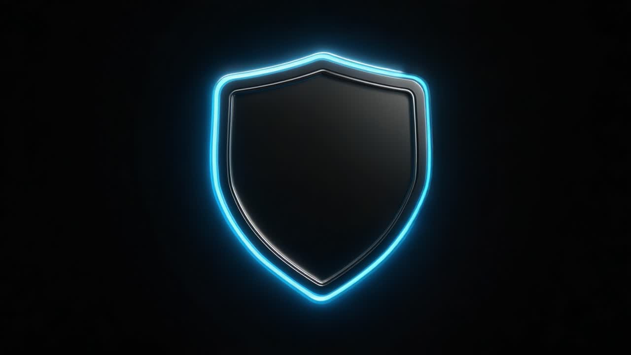 A Sleek, Modern Shield Icon Illuminated with a Bright Neon Glow Against a Dark Background, Emphasizing Protection and Security Themes in a Digital Context