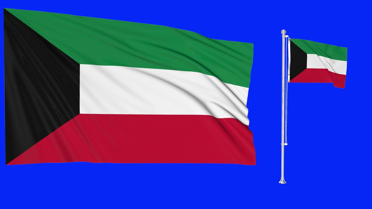 pantalla verde ondeando la bandera de kuwait o el asta de la bandera