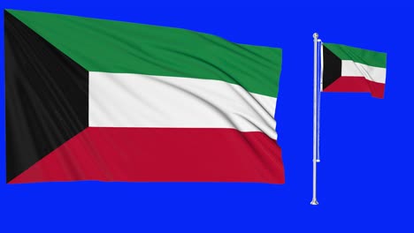 green screen waving kuwait flag or flagpole