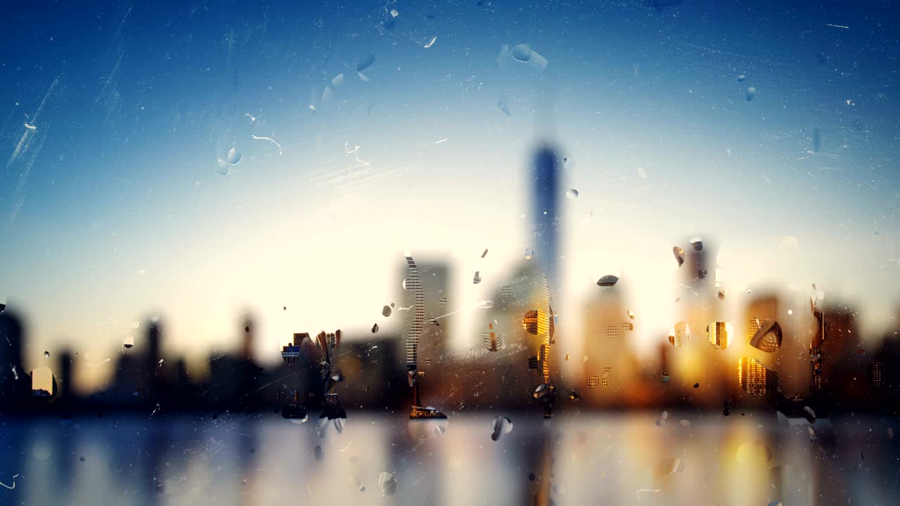 추상적인 cgi 모션 그래픽과 유리 위에 물방울이 있는 애니메이션 배경