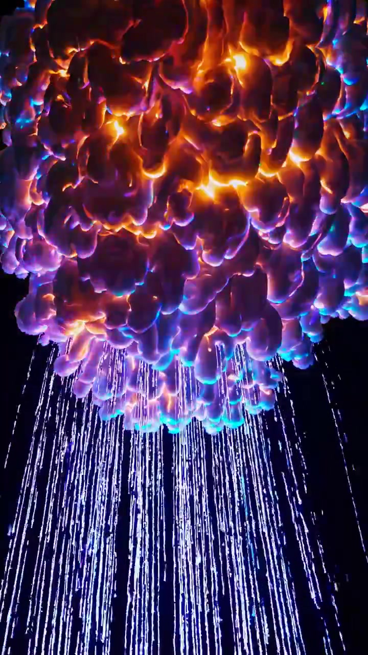 Abstract Glowing Cloud Installation with Cascading Light Particles