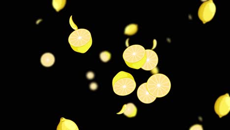 lemons and slices cascade on a dark backdrop