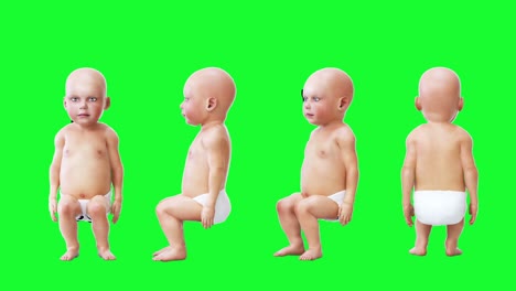 bebé gracioso, niños. animación realista en pantalla verde.