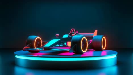 neon futuristic race car on a podium