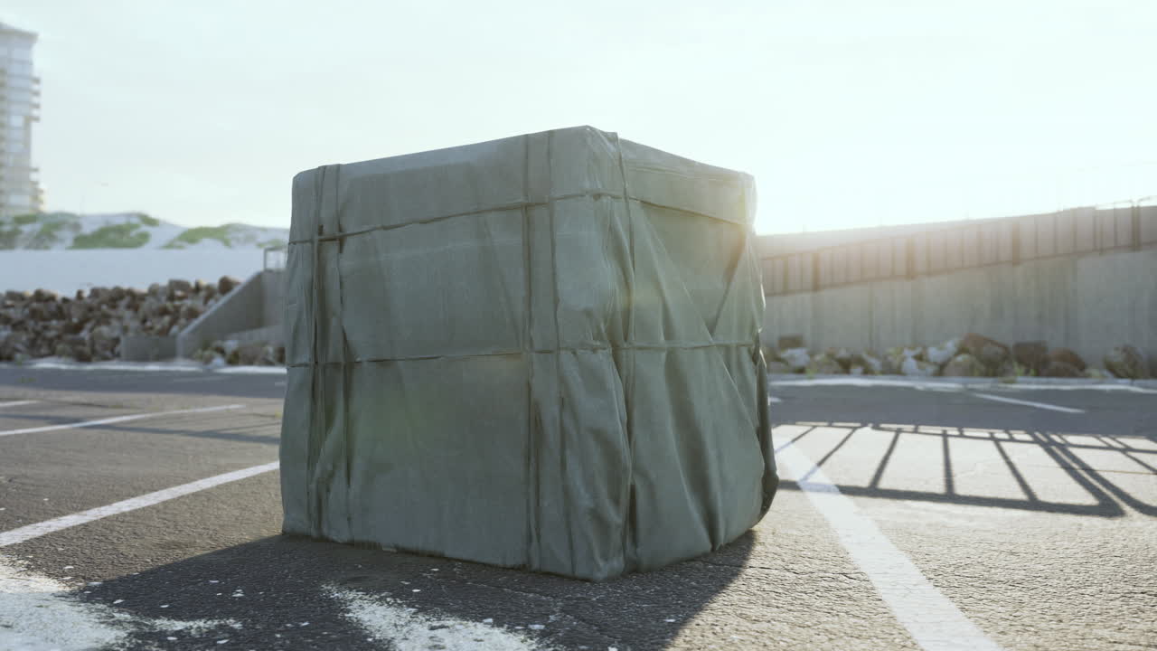 빈 주차장에 포장 된 포장 상자