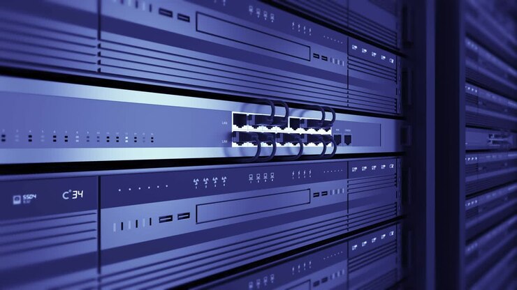 Close Up Server Racks In a Modern Data Center. Seamless Loop.