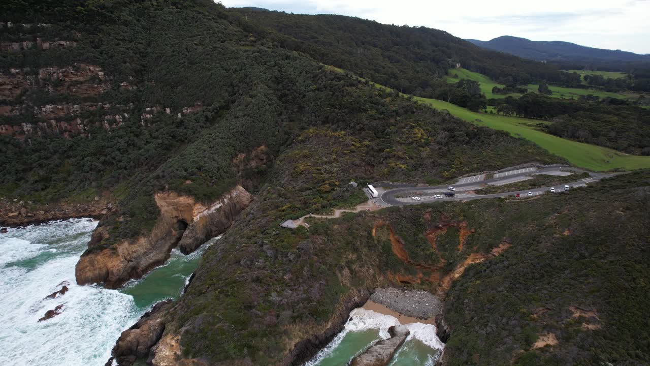 Maingon Bay Lookout In Port Arthur, Tasmania, Australia - Aerial Drone Shot