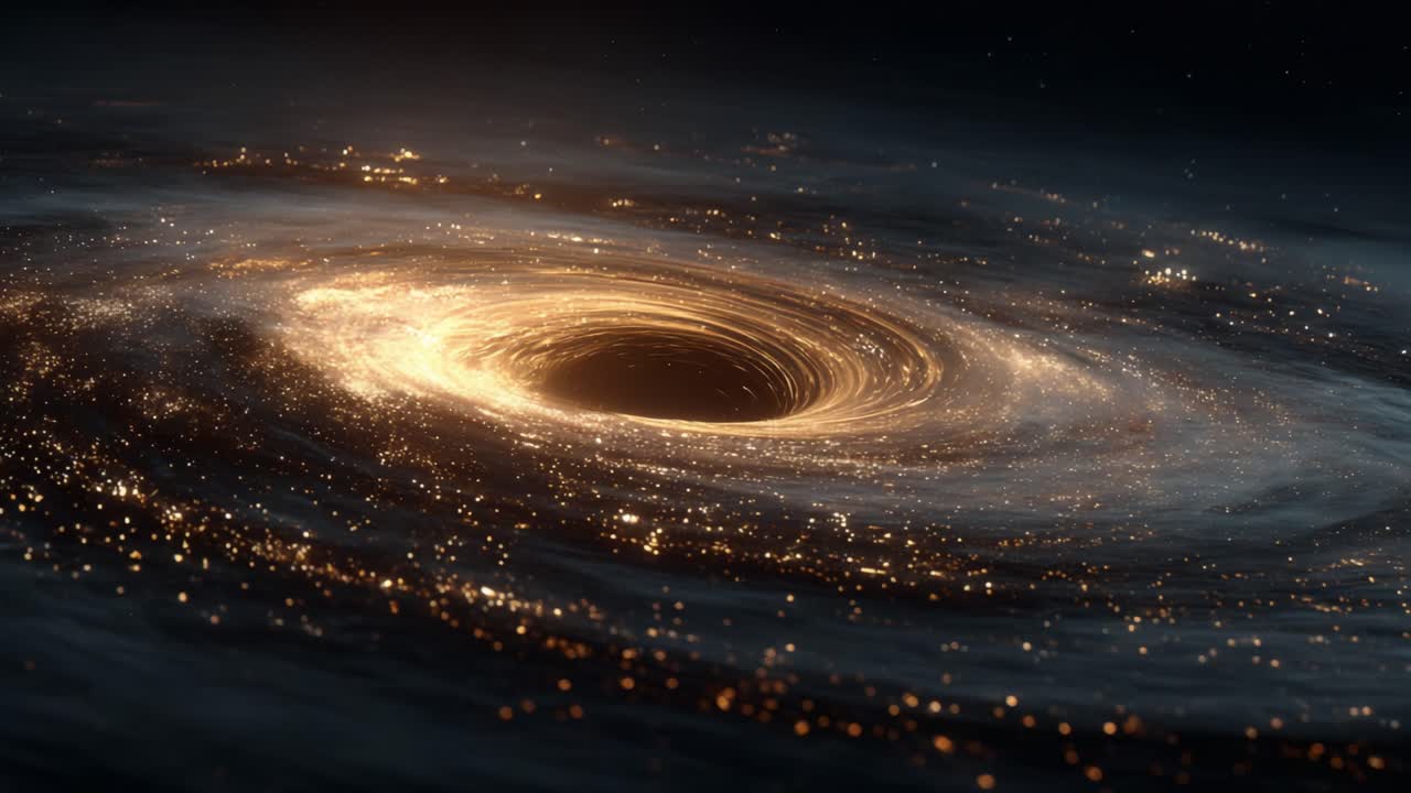 A Stunning Cosmic Scene: Captivating Imagery of a Black Hole Surrounded by Spiraling Stars and Cosmic Dust in a Universe Rich with Celestial Wonders