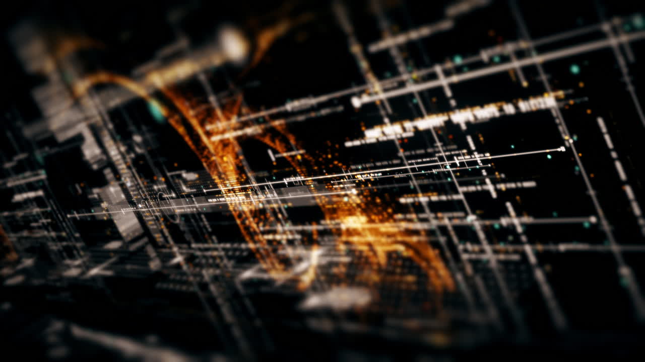 Futuristic abstract de-focus flowing data matrix, meta, metaverse, telemetry and encrypt numbers display with particles simulation in cyber space environment for head up display background-22