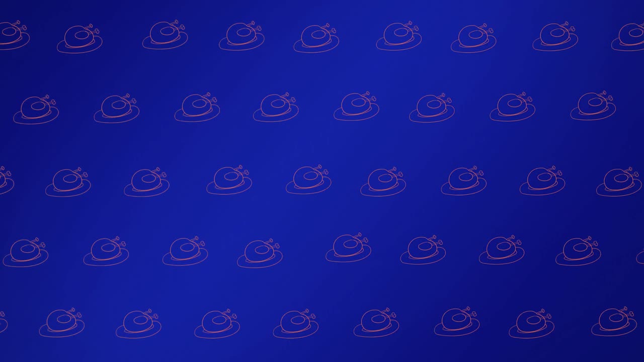 Animation of rows of outlined turkey illustrations on blue background