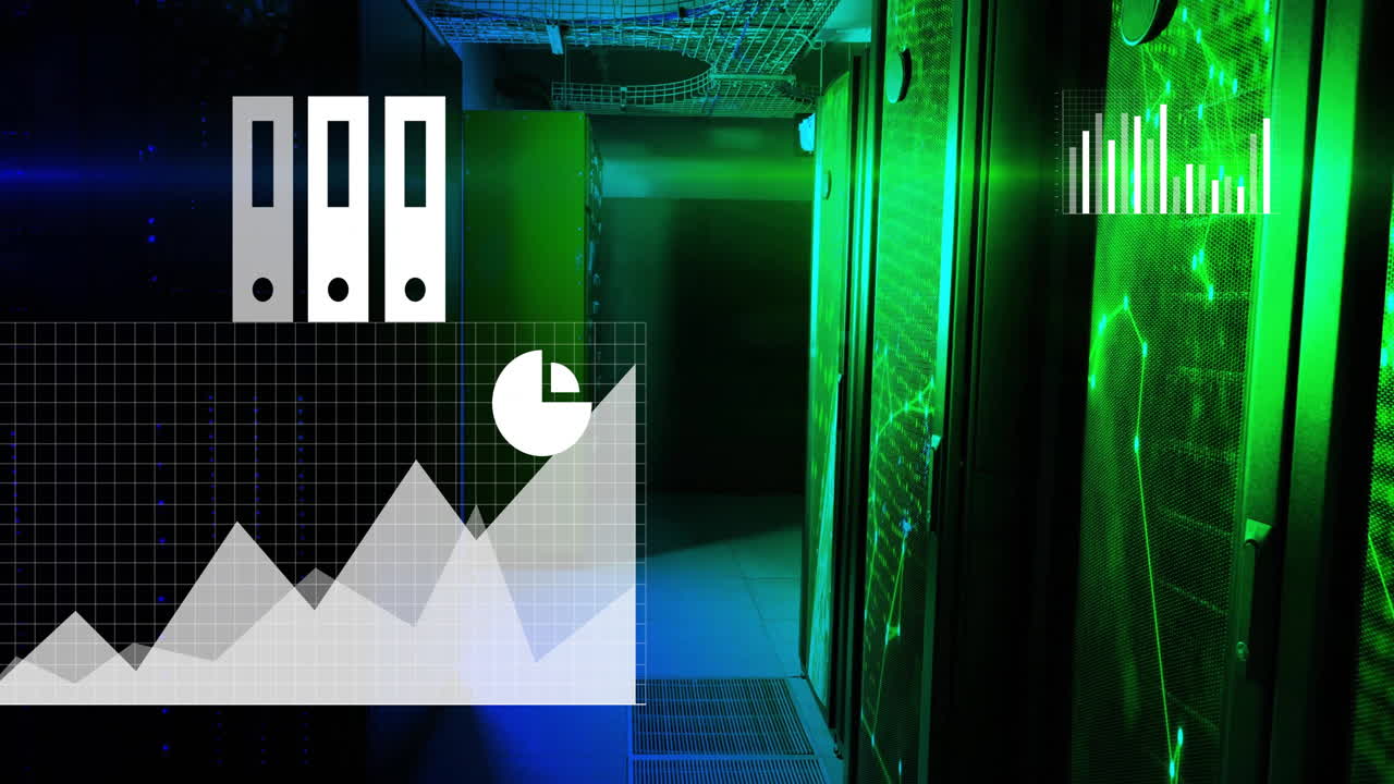 animación del procesamiento de datos digitales a través de servidores informáticos