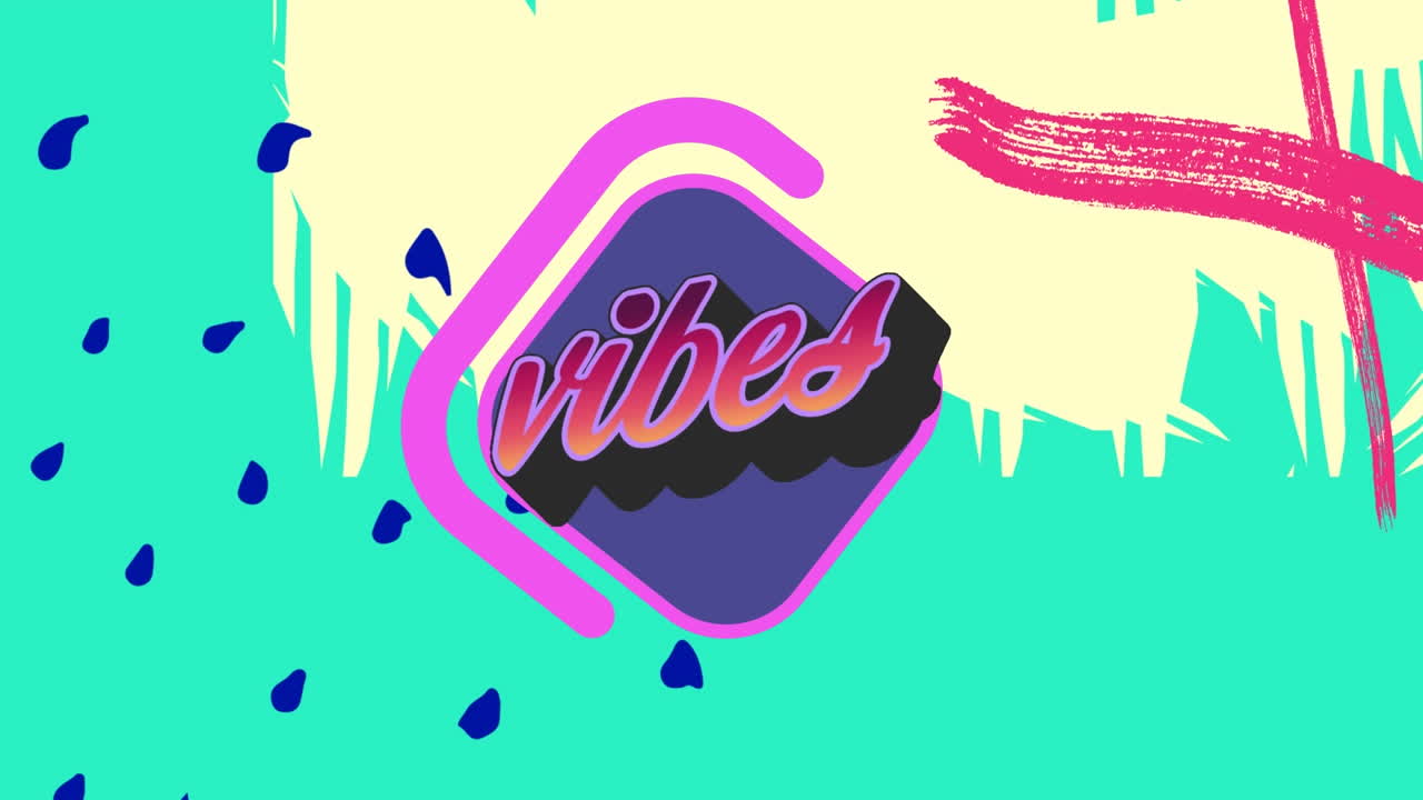 Animation of vibes text over shapes on green background
