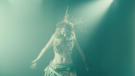 a creepy witch during the night storm