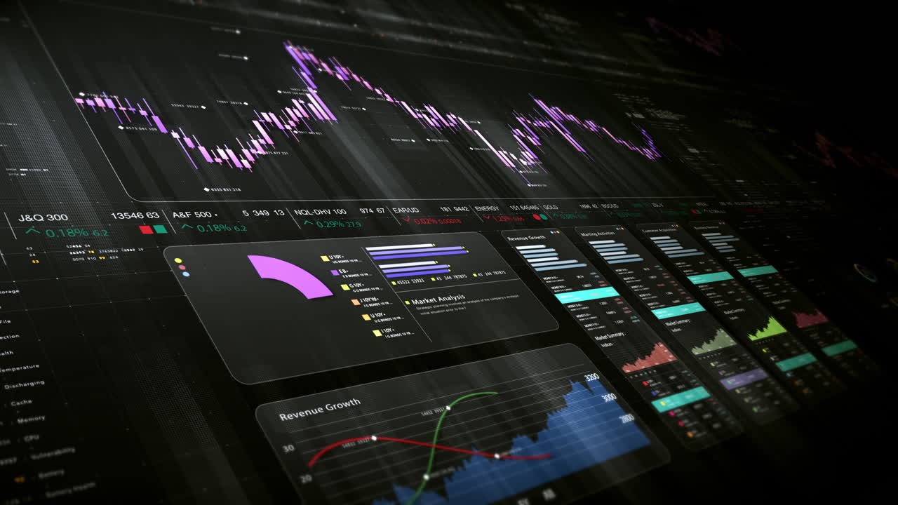 visuales de datos dinámicos para gráficos de información de negocios, gráficos animados e insights basados en datos para una maqueta de reunión de negocios. explore el mundo del comercio, las bolsas de valores y la criptografía