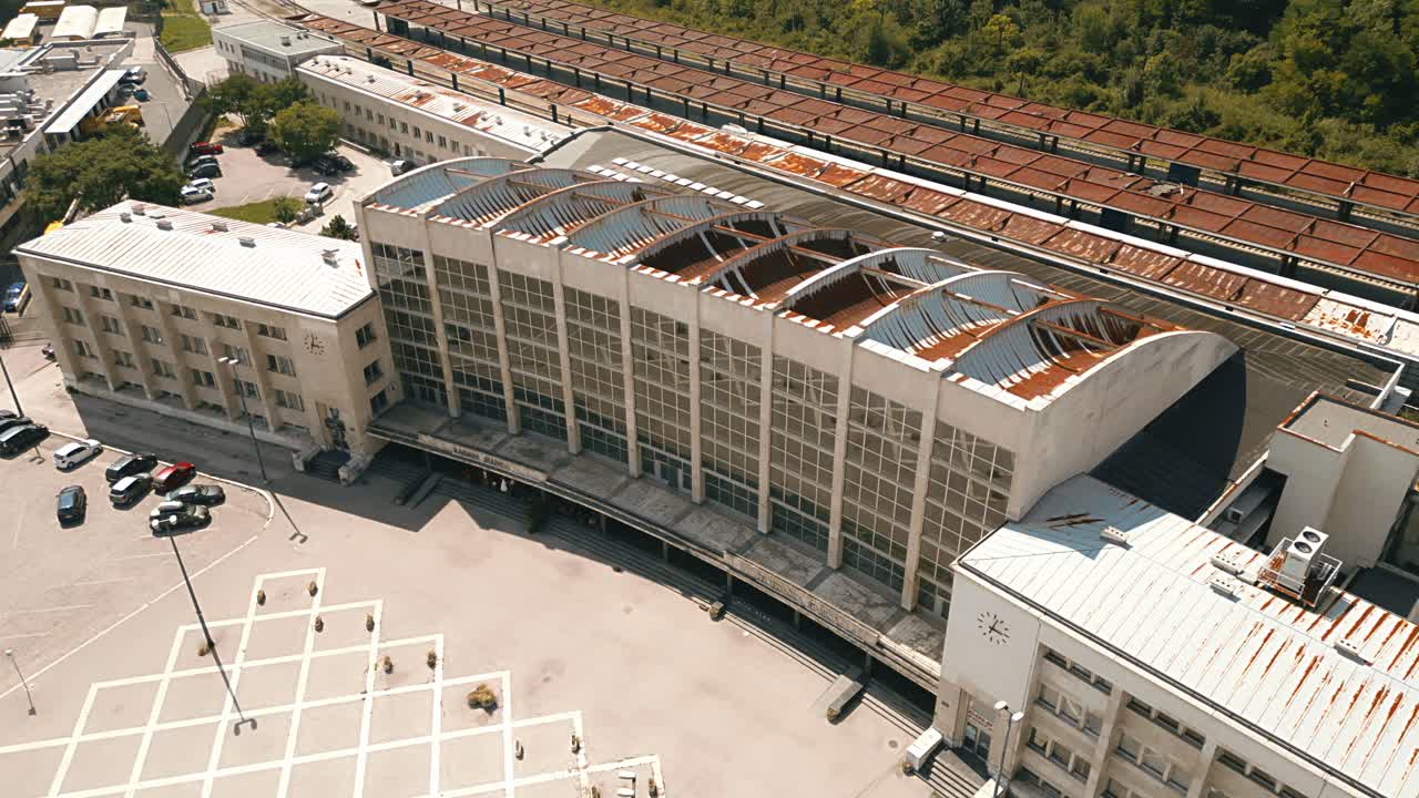 Drone footage of Sarajevo central train station