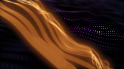 flowing orange waves over purple dotted animation background