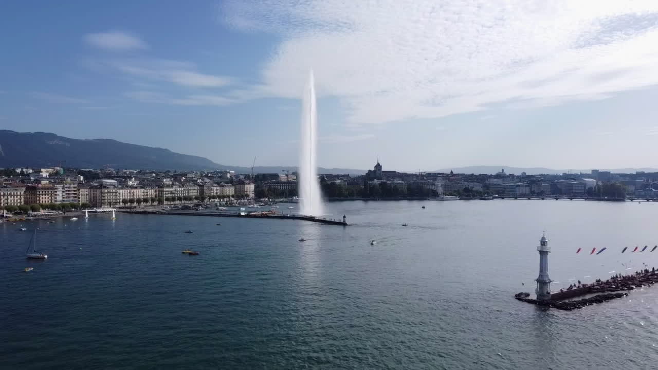 Stunning Fountain Jet d'Eau On Lake Geneva In Geneva, Switzerland