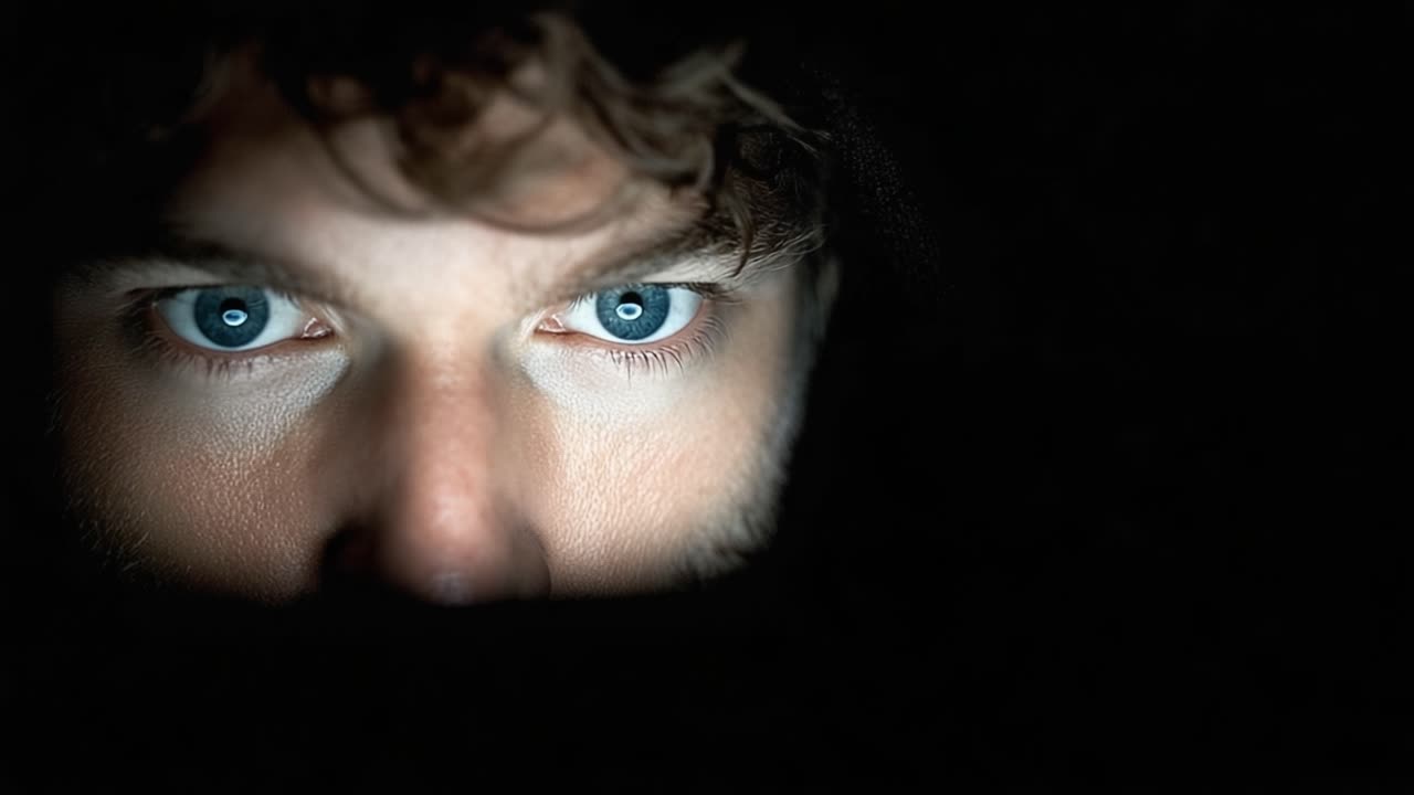 A Captivating Gaze: Exploring the Intriguing Depth of Human Eyes in Dim Light, Revealing Emotion and Intensity Through Shadows and Focus