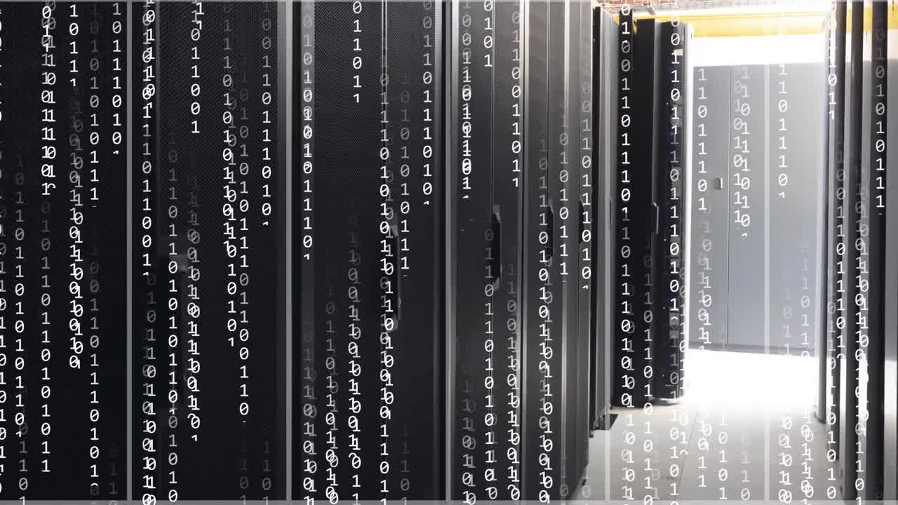 Animation of binary coding and data processing over computer servers