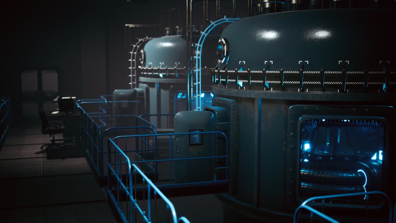 futuristic cyberpunk power plant thermonuclear or nuclear reactor